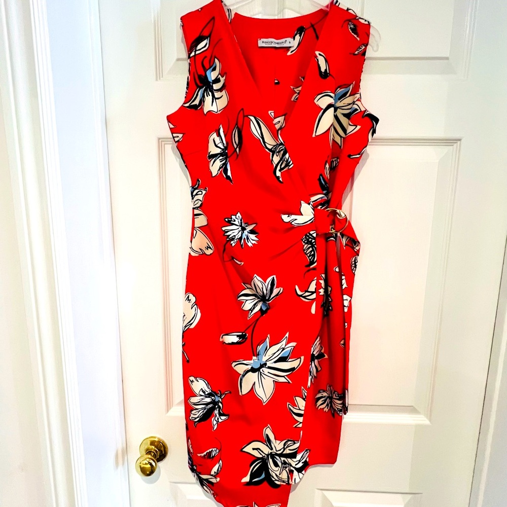 Rinasciemento dress in red and floral print, Italian made